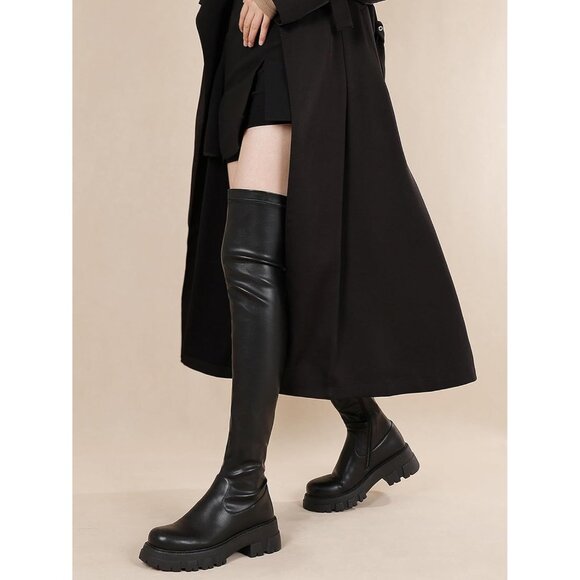 Women Black-pu Synthetic Comfortable Thigh High Over The Knee High Boot - Picture 7 of 8
